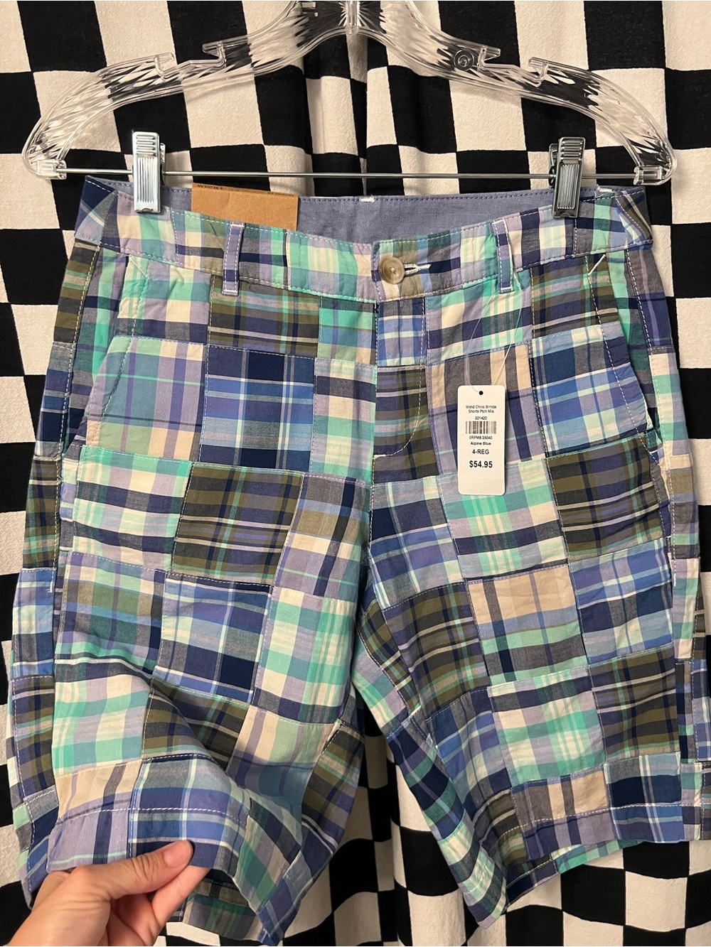 NWT Womens L.L. Bean Favorite Fit Blue Plaid Patchwork Bermuda Shorts